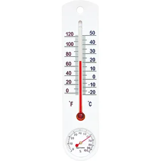 Yleiskäyttöinen valkoinen lämpömittari hygrometrillä (-20°C - +50°C) 25cm