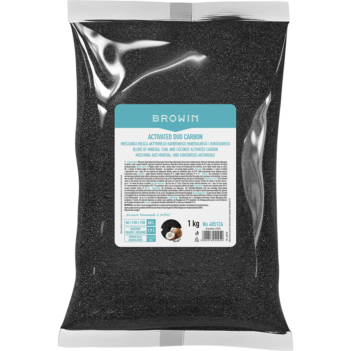 Activated Duo Carbon – kiviperäinen mineraali- ja kookospohjainen aktiivihiiliseos, 1 kg, riittää 60 litrille