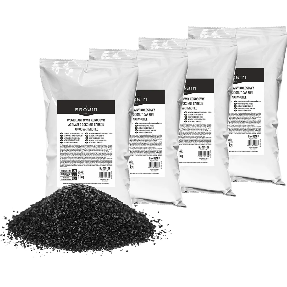 Kookospähkinäaktiivihiili 1 kg x 4 - setti