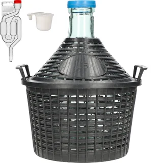 Viinintekosetti basic: 5 L lasinen käymispullo muovikorissa, korkki ja vesilukko