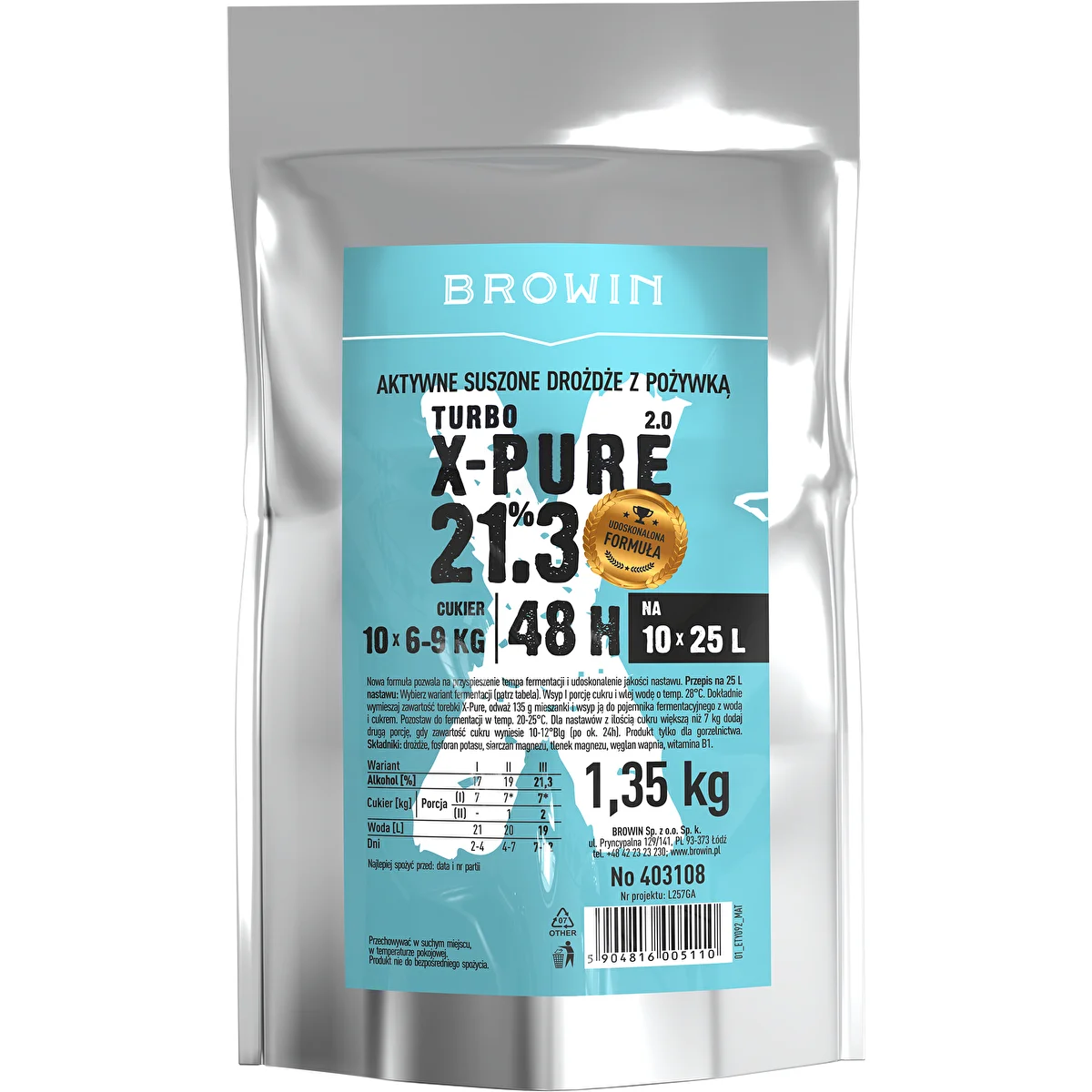 Turbo X-Pure 21,3% hiiva, 10 x 25 L, 1,35 kg