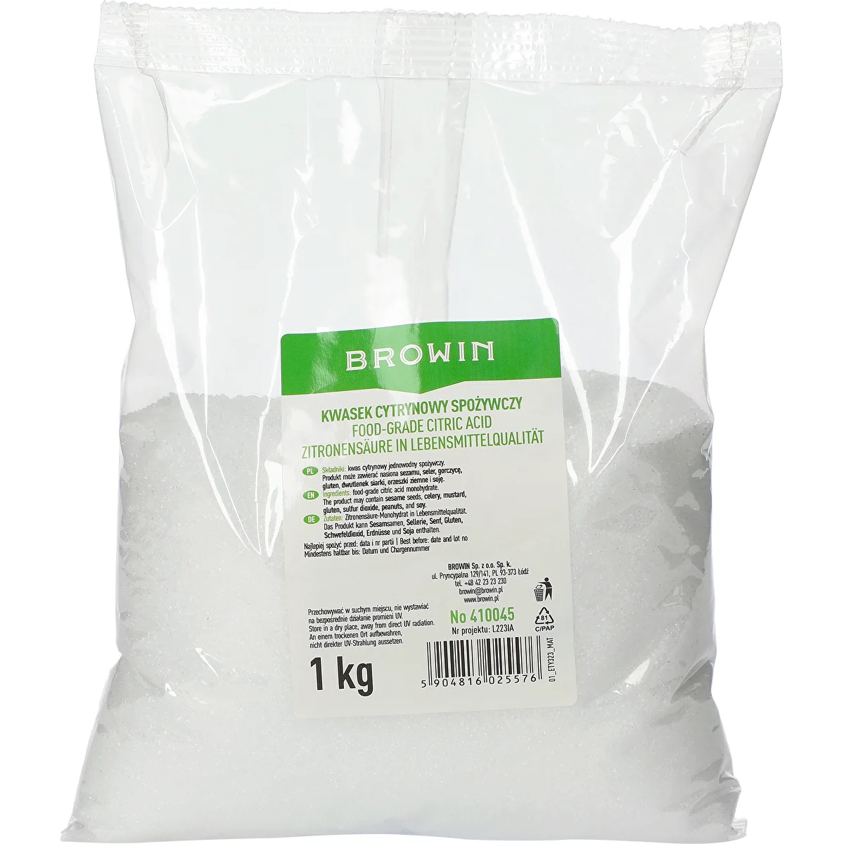 Elintarvikelaatuisen sitruunahappo, 1kg