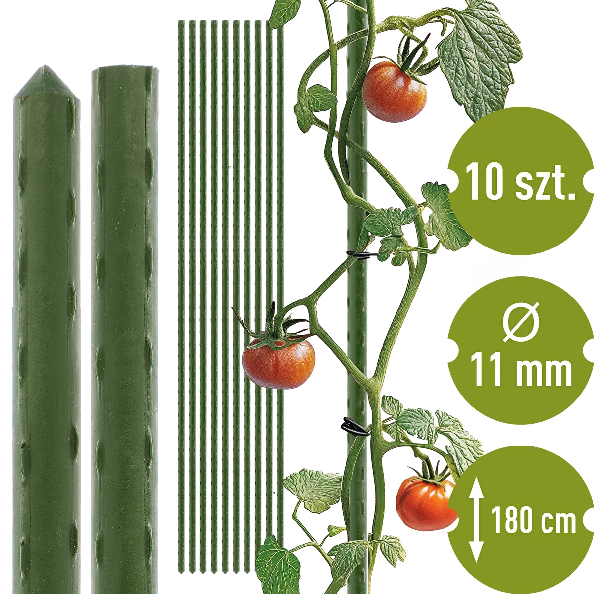 Bioogród-puutarhakepit – päällystetty teräs, 1,8 m, fi 11 mm, 10 kpl