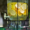 Limonadipurkki 8 L - hanalla, metallisella telineellä kahvoilla - 9 