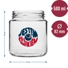 Purkki TO 580ml fi 82 värillisellä painatuksella ja mustalla kannella, 3 kpl. - 6 