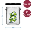 Yksinkertainen purkki 346ml fi 82 värillisellä painatuksella "Yum Yum" ja mustalla kierrekannella, 3 kpl - 6 