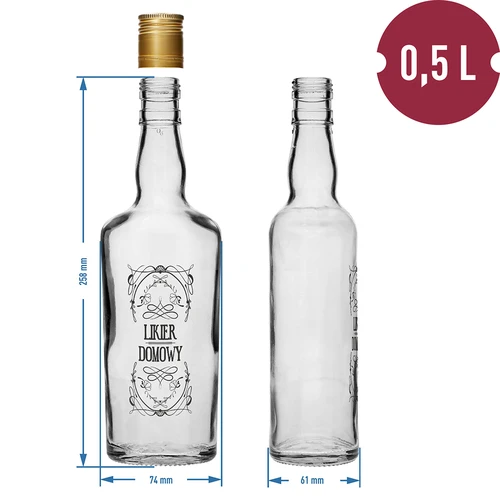 0,5 L pullo kierrekorkilla ja painatuksella Kotitekoinen likööri - 4 kpl - 9