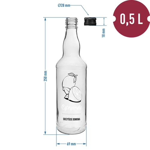 0,5 L pullo kierrekorkilla ja painatuksella Sitruunalikööri 4 kpl - 6