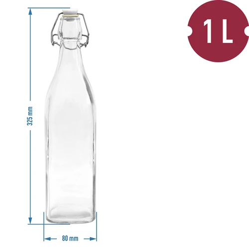 1 l lasipullo ilmatiiviillä patenttikorkilla – nelikulmainen - 2