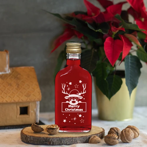 200 ml pullo kierrekorkilla, joulupainatus Poro, 6 kpl. - 6