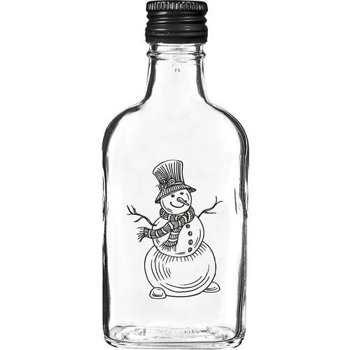 Taskumattipullo 200 ml kierrekorkilla, Lumiukko-painatus, 1 kpl.