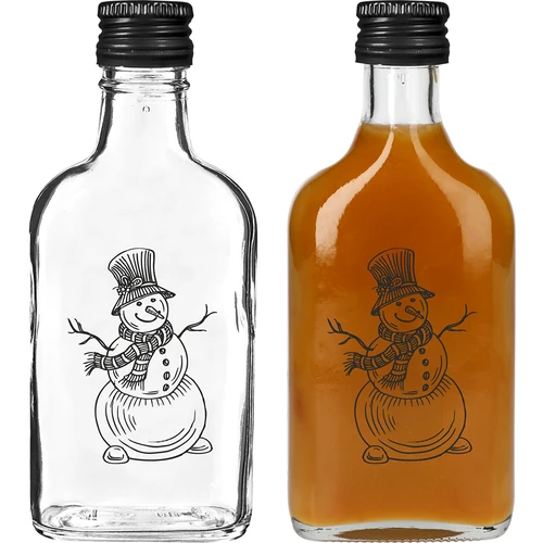 Taskumattipullo 200 ml kierrekorkilla, Lumiukko-painatus, 1 kpl. - 2