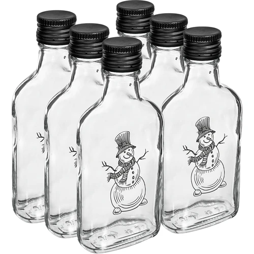 Taskumattipullo 200 ml kierrekorkilla, Lumiukko-painatus, 1 kpl. - 4