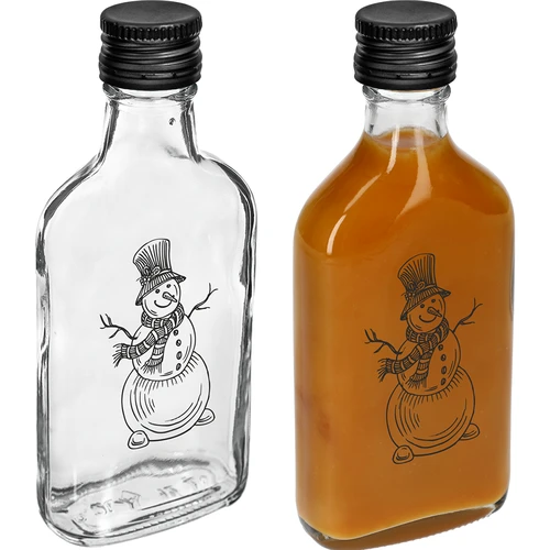 Taskumattipullo 200 ml kierrekorkilla, Lumiukko-painatus, 1 kpl. - 3