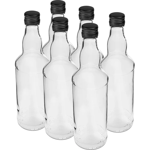 500 ml pullo vodkalle, mustalla ruuvikorkilla, 6 kpl