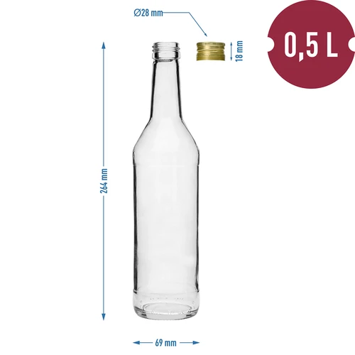 500 ml suora vodkapullo kierrekorkilla - 8 kpl - 7