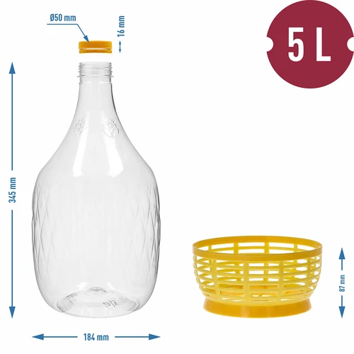 Damigiana Dama 5 l PET, kierrekorkilla ja korilla - 6