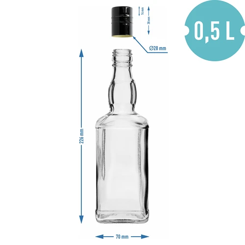 Daniels-pullo 500 ml kierrekorkilla, 1 kpl - 6