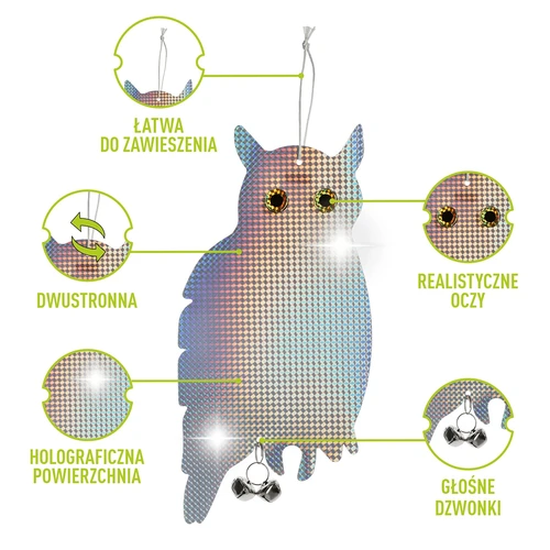 Heijastava lintujen karkotin koriste - pöllö kelloilla - 4