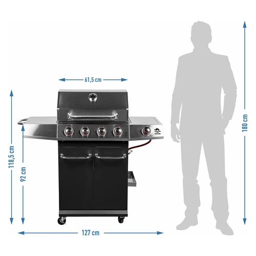 Kaasugrilli dragON BBQ101, 11,7 kW, musta-hopea - 10