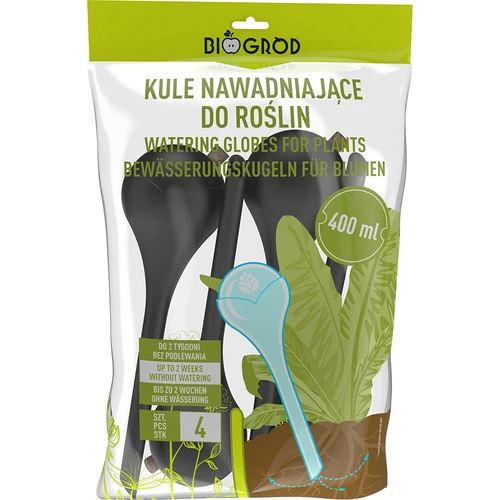 Kasvien kastelupallot, mustat mattapintaiset, korkilla, 400 ml, 4 kpl - 4