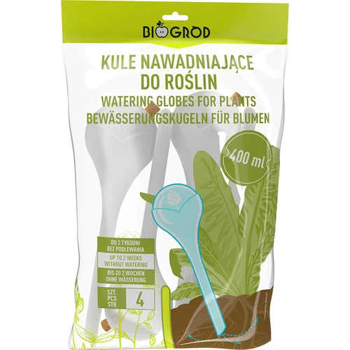 Kasvien kastelupallot, valkoiset puoliläpinäkyvät korkilla, 400 ml, 4 kpl - 4