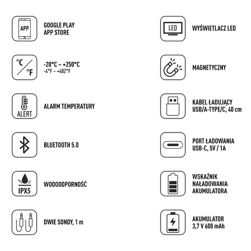 Keittiölämpömittari Bluetoothilla, 2 anturia - 8