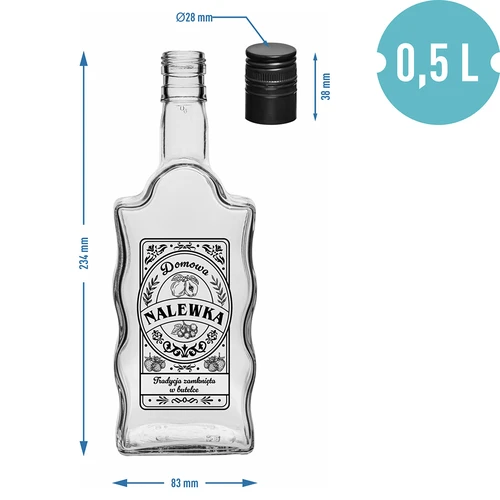 Klasztorna-pullo 500 ml kierrekorkilla, ”Nalewka”-painatus, 1 kpl - 5