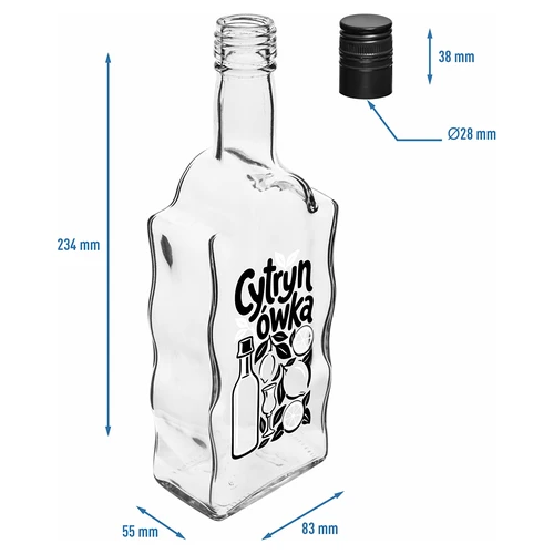 Klasztorna-pullo 500 ml kierrekorkilla ja painatuksella 'Cytrynówka', malli 1 - 5