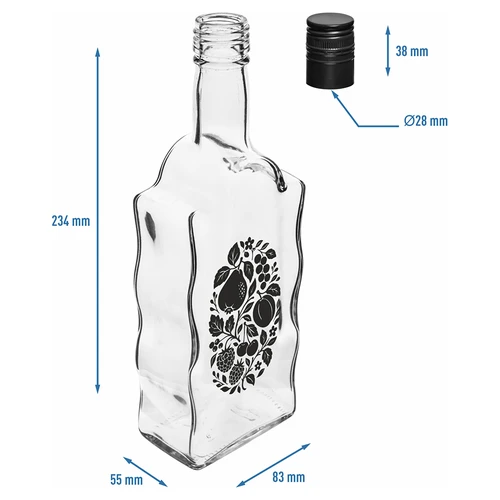 Klasztorna-pullo 500 ml kierrekorkilla ja painatuksella "Hedelmät", kuvio 1 - 5