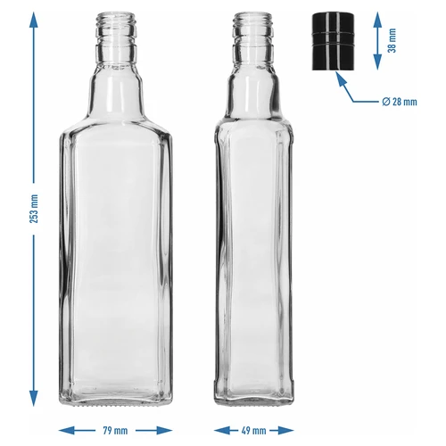 Koristepullo TYNKTURA 0,5 l, pitkä musta kierrekorkki fi 28 mm, 1 kpl - 5