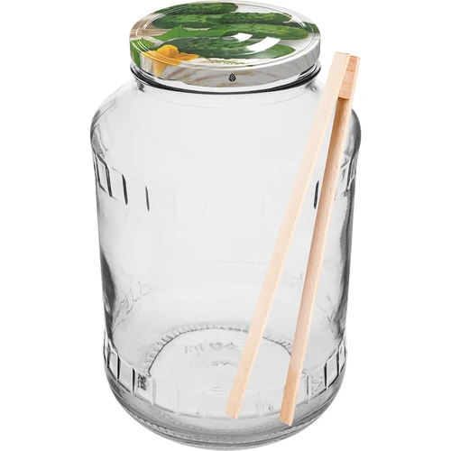 Lasipurkki 1,5 L, fi 82/6 värillisellä kannella + pihdit  - 1 