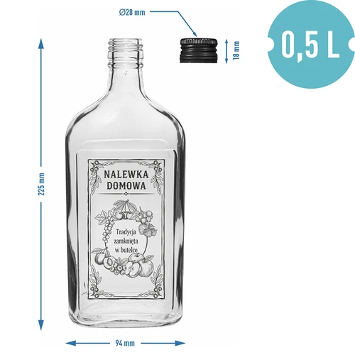 Taskumattipullo 500 ml kierrekorkilla, painatus ”Nalewka domowa”, 1 kpl - 4