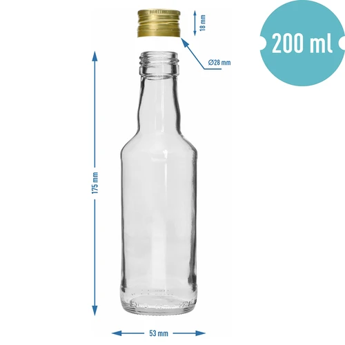 200 ml klassinen viinapullo, kultainen kierrekorkki Ø 28 mm, 1 kpl - 5