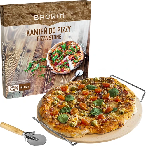 Pizzakivi kahvalla ja veitsellä, kordieriitista, pyöreä 33 cm - 7