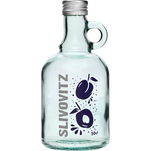 Pullo 0,5 L kierrekorkilla ja 2-värisellä painatuksella Slivovitz - 4 kpl - 3