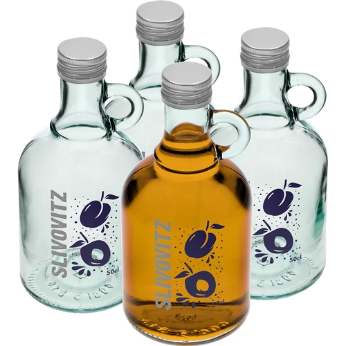 Pullo 0,5 L kierrekorkilla ja 2-värisellä painatuksella Slivovitz - 4 kpl  - 1 