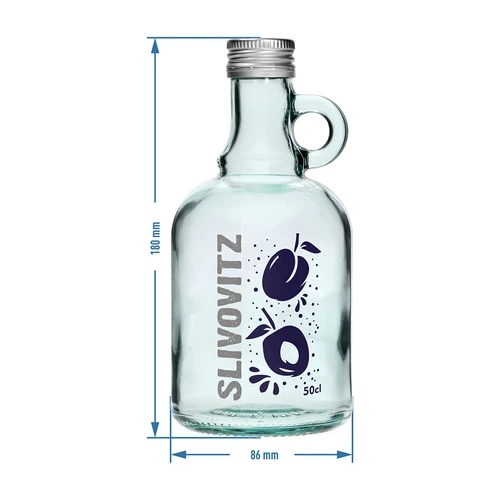 Pullo 0,5 L kierrekorkilla ja 2-värisellä painatuksella Slivovitz - 4 kpl - 7