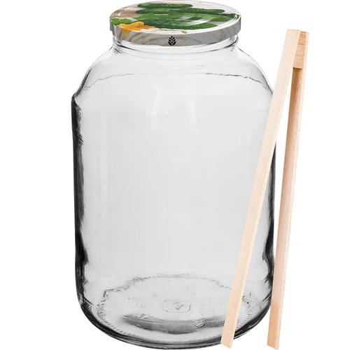 Purkki 4 L, värikäs kansi + haarukka tai pihdit  - 1 