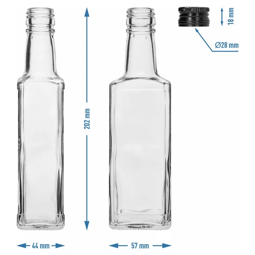 Receptura-pullo 250 ml, musta kierrekorkki, 1 kpl - 6