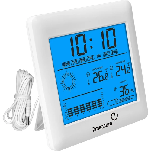 Sääasema – elektroninen, taustavalaistu, anturi, valkoinen  - 1 