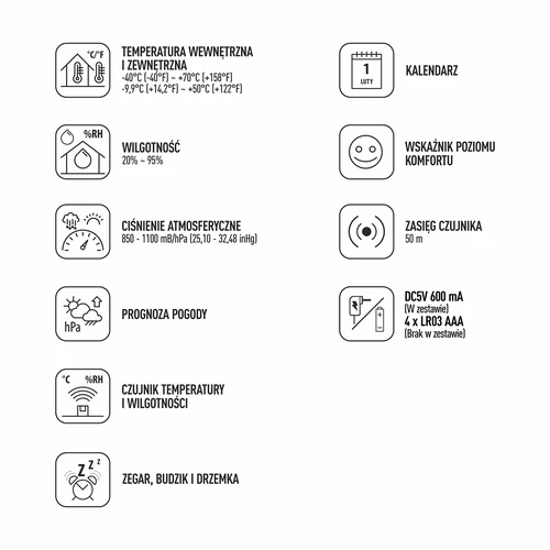 Sääasema (RCC,DCF) - elektroninen, langaton, taustavalaistu, anturi, valkoinen - 9