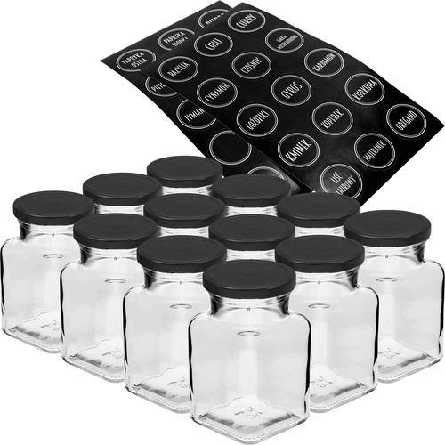 Sarja 12 x 150 ml purkki + 30 etikettiä mausteiden merkitsemiseen  - 1 