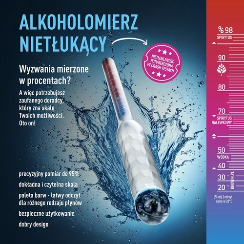 Särkymätön alkoholimittari mittaputkella, mittausalue 20–98 % - 6