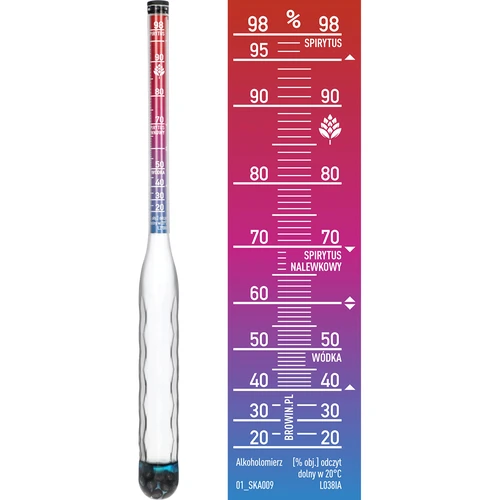 Särkymätön alkoholimittari mittaputkella, mittausalue 20–98 % - 4