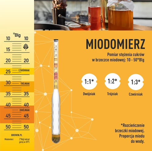 Särkymätön hunajamittari koeputkella, mittausalue 10-50°Blg - 5