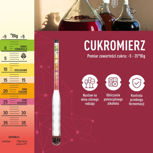 Särkymätön sokerimittari mittaputkella, mittausalue: -5-35°Blg - 6