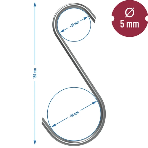 Savustuskoukut – S, 45° viistetty, 5 mm x 150 mm, 5 kpl - 7