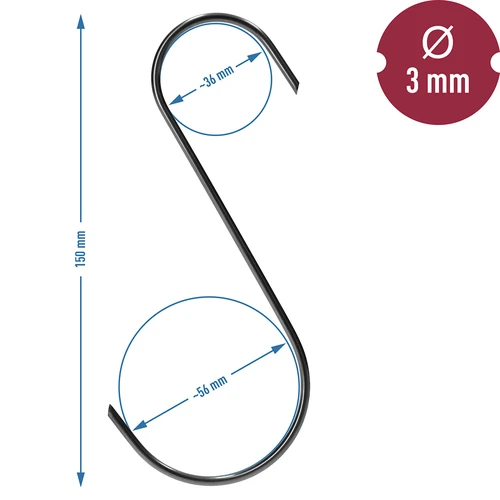 Savustuskoukut – S-malli, 45° leikattu kärki, 3 mm x 150 mm, 5 kpl - 6