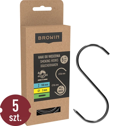 Savustuskoukut – S-malli, teroitetut, 3 mm x 100 mm, 5 kpl